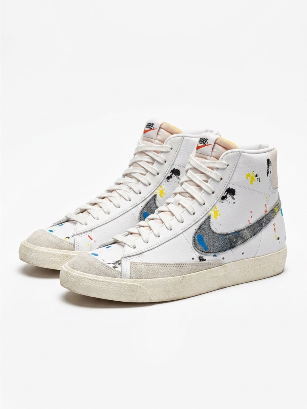 Nike White High-Top Sneakers with Multicolor Paint-Splatter